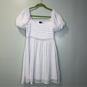 As U Wish White Puff Sleeve Pleated Bodice Flowy Short Dress Size Medium